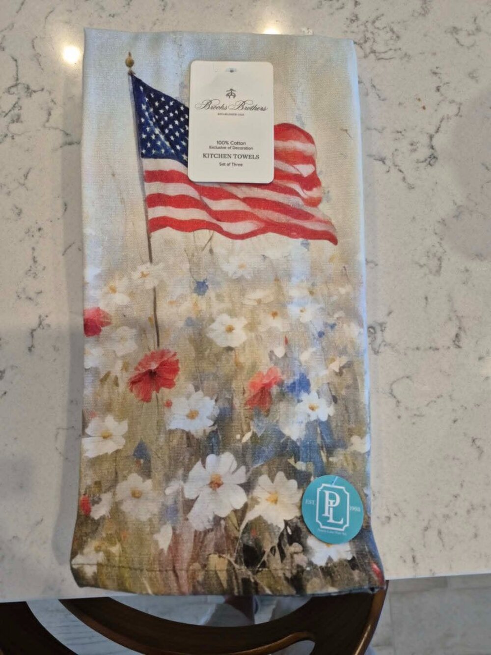 New set of three Patriotic American Flag cotton tea towels by Brooks Brothers